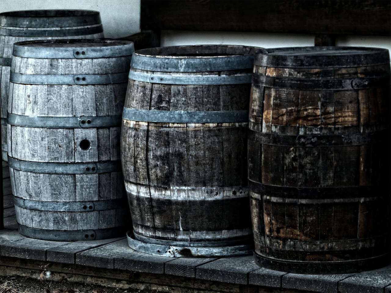 Four wine barrels